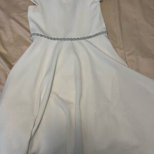 Girls White Sparkle Fit-and-Flare Dress Speechless with Decorative Waist Trim
